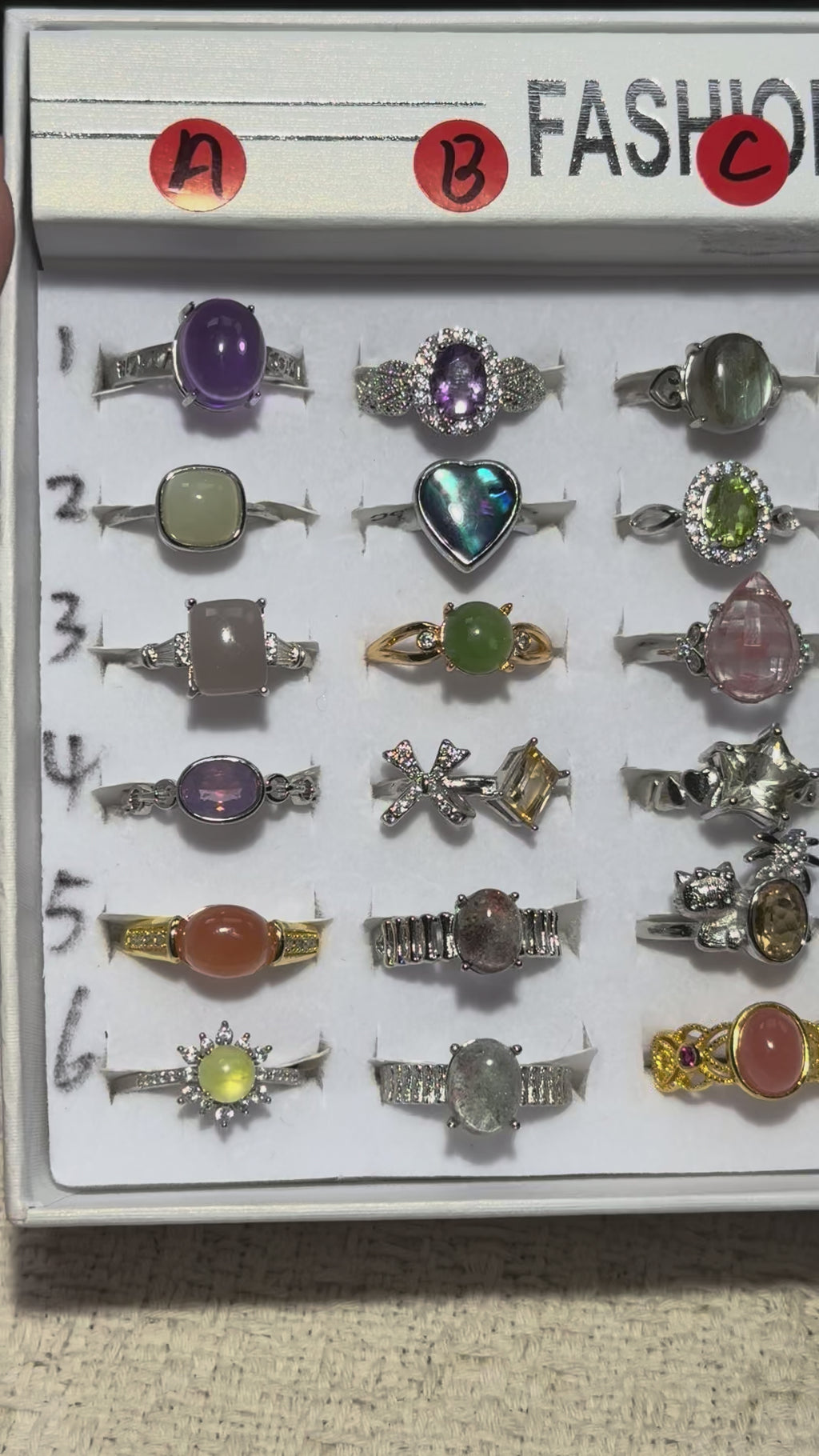 Adjustable Copper Crystal Ring Set - 30+ Colorful Gem Rings for Daily/Party Wear