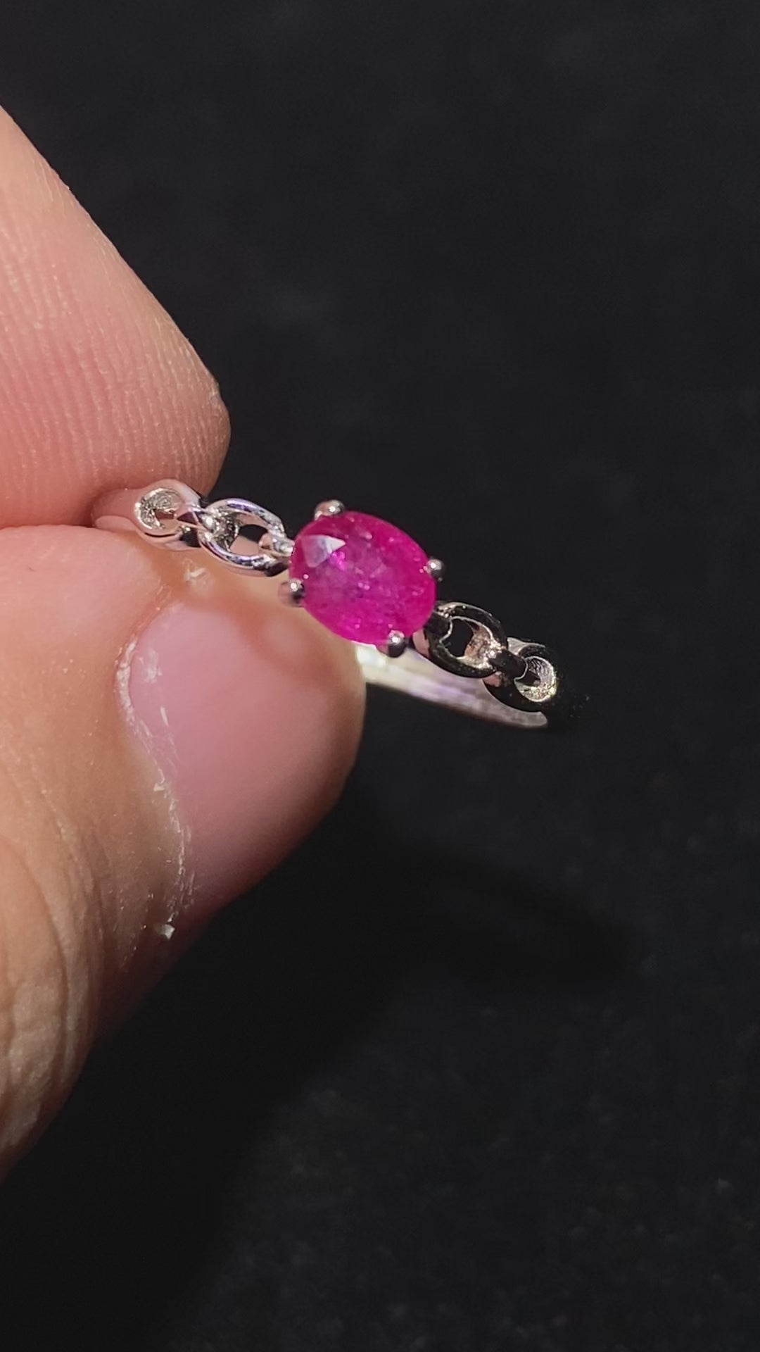 Square Natural Ruby Link Chain Adjustable Open Thin Stack Ring Delicate hollow link band vivid red square ruby minimalist daily promise finger ring